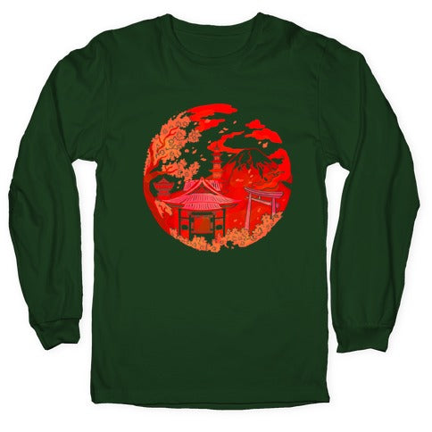 Japan's Mount Fuji and Shinto Shrines Inside the Rising Sun Longsleeve Tee